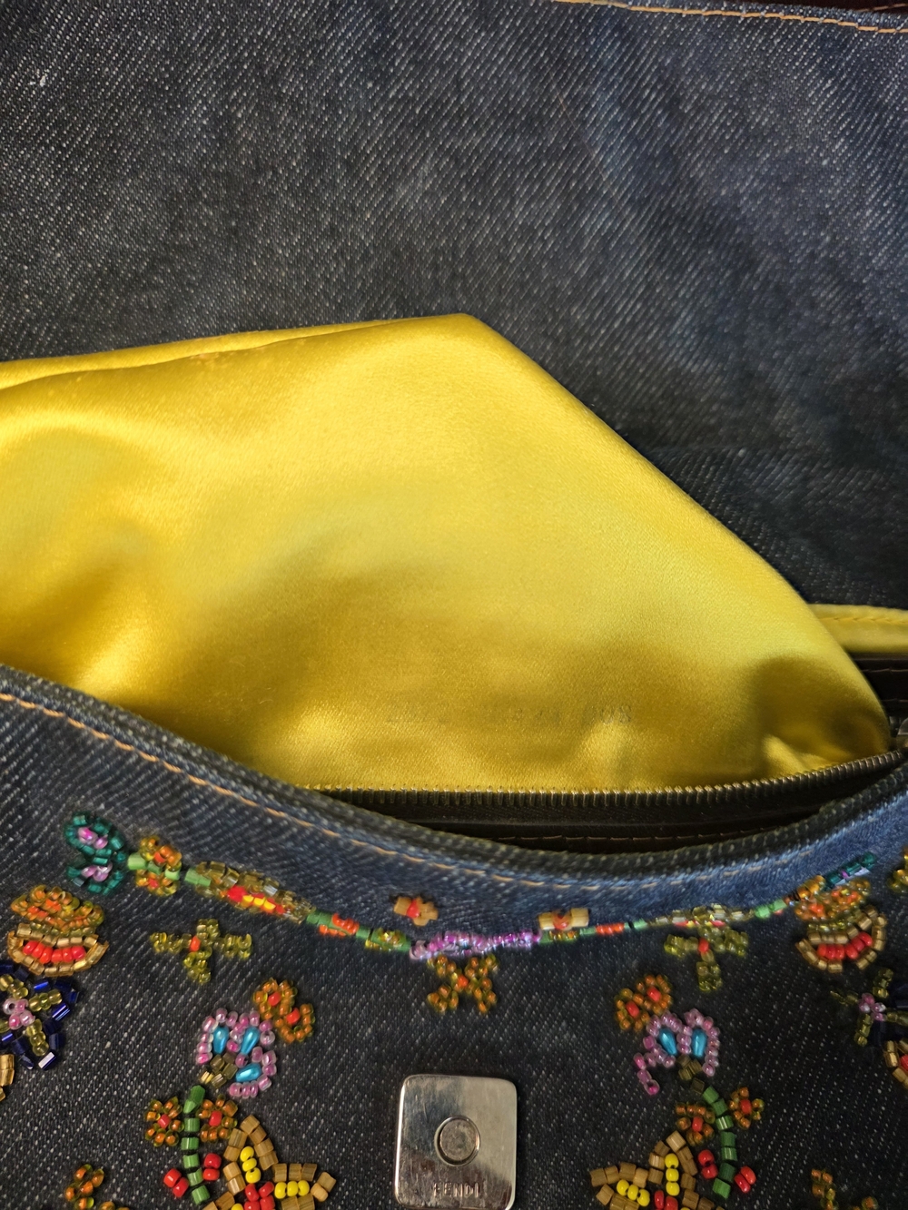 Fendi Denim Baguette Shoulder Bag with Floral Embroidery And Extra Beads - Picture 6 of 10